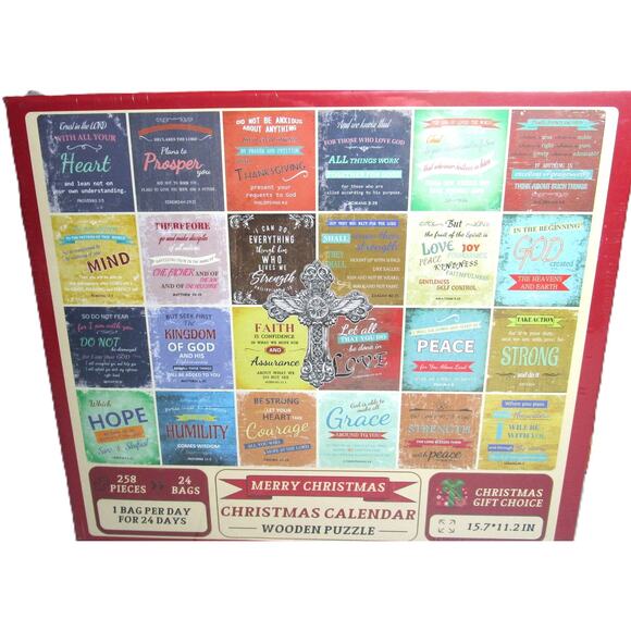 Faith Inspired 258-Piece Advent Calendar Wood Puzzle with Bible Verses 24 Days - Picture 1 of 3